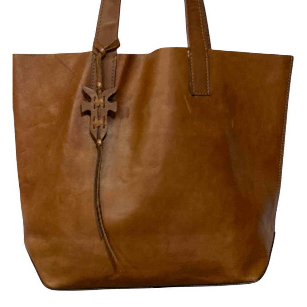 Frye Carson Leather Tote Dual Handles Open Top Bag Brown - Picture 3 of 12